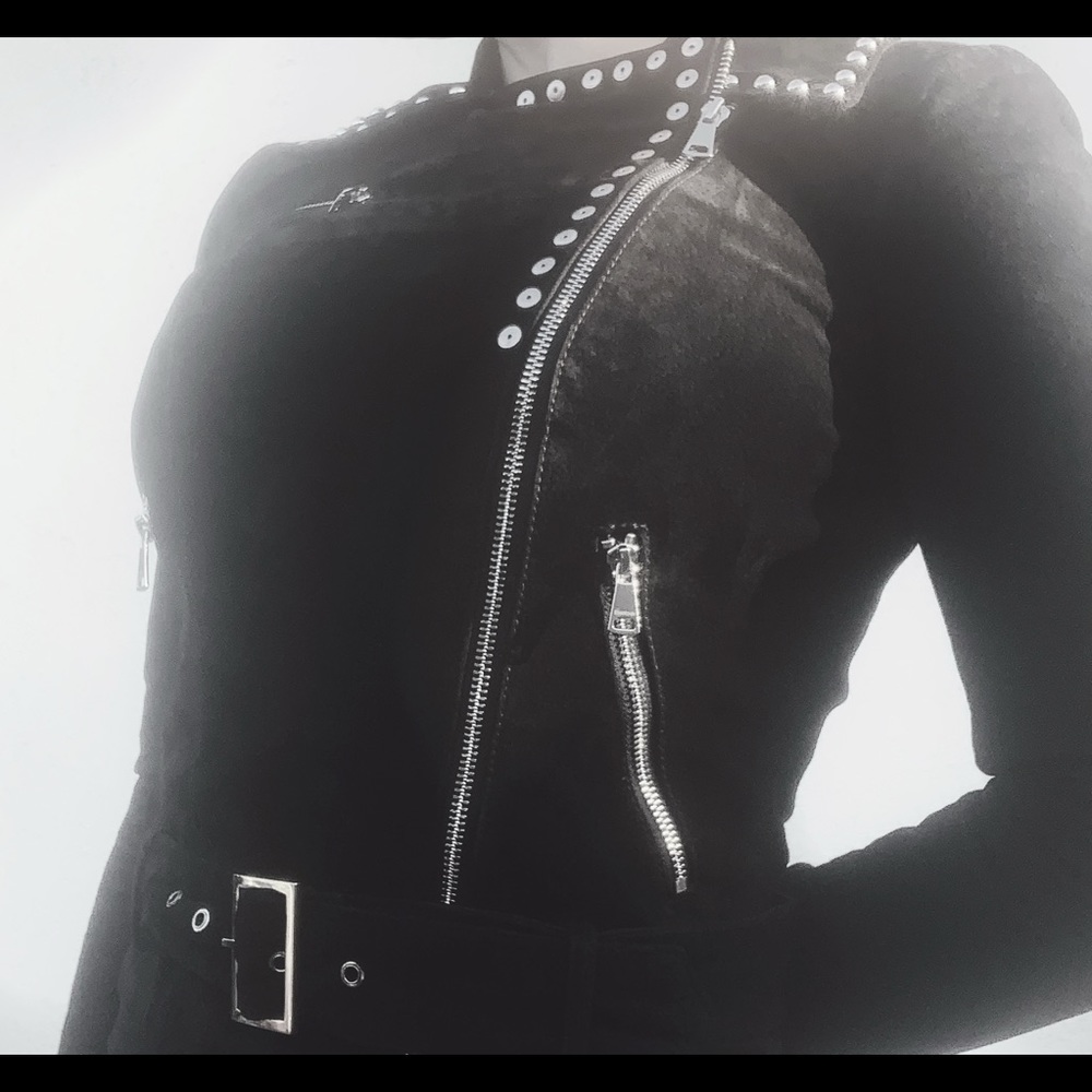 Real suede motorcycle jacket with silver studs